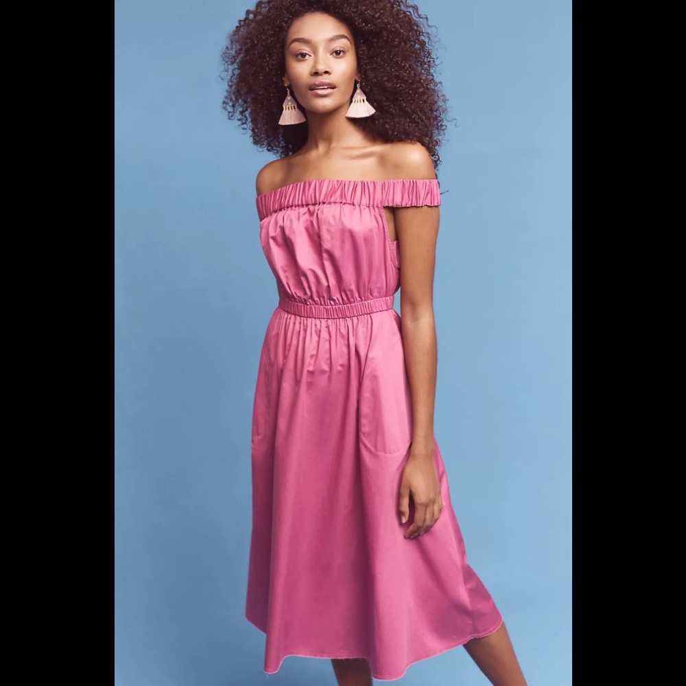 Anthropologie Maeve Pink Purple Fuchsia Mona Off Shoulder Midi Dress